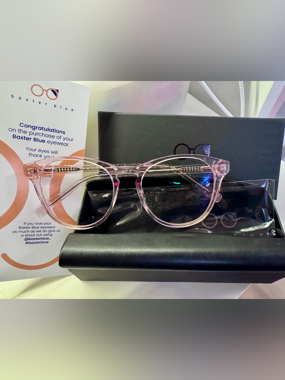 New Baxter Blue Nat Blue Light Glasses in Pink Crystal/Clear Blue Light Lenses